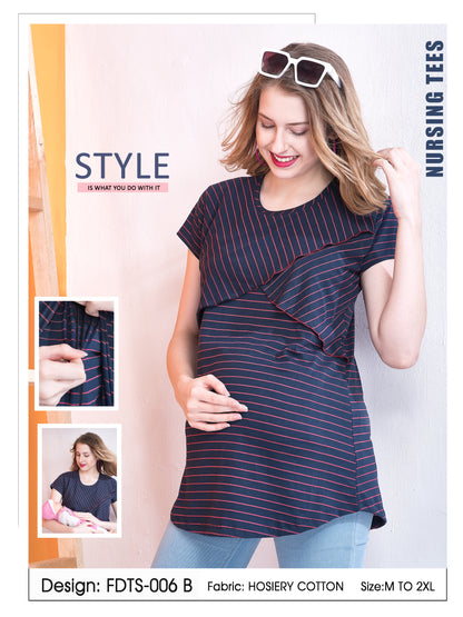 Womens Striped Maternity Tees - Navy Blue