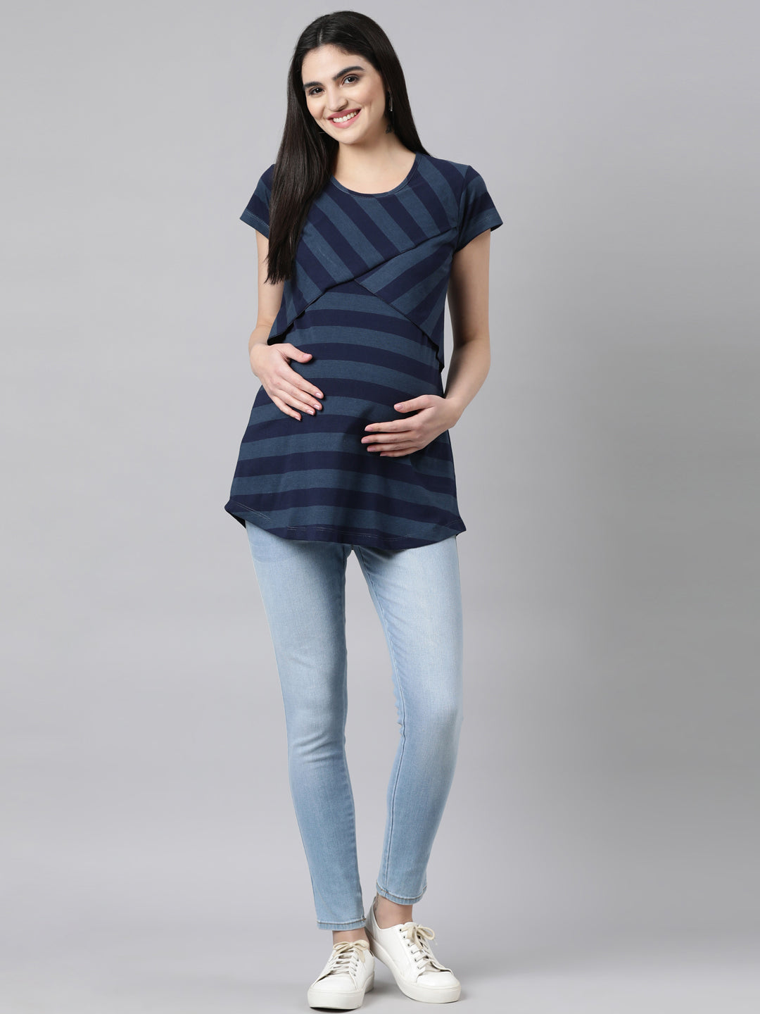 Womens Striped Maternity Tees - Blue