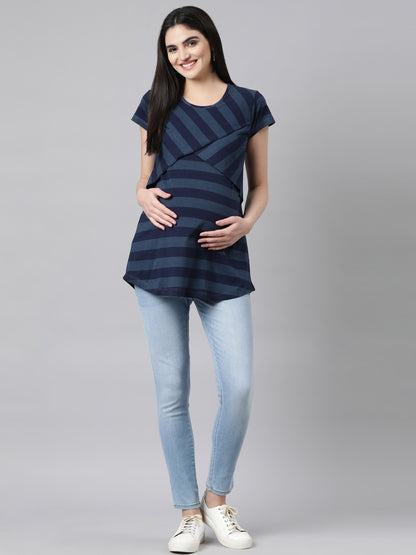 Womens Striped Maternity Tees - Blue