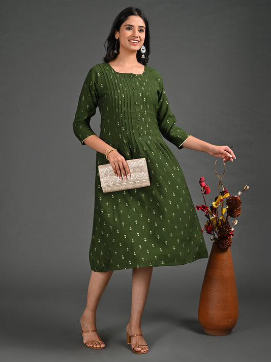 Womens Olive-Colored A-Line Kurta