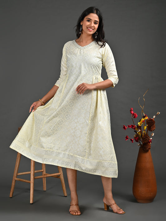 Womens Yellow-Colored A-Line Kurta