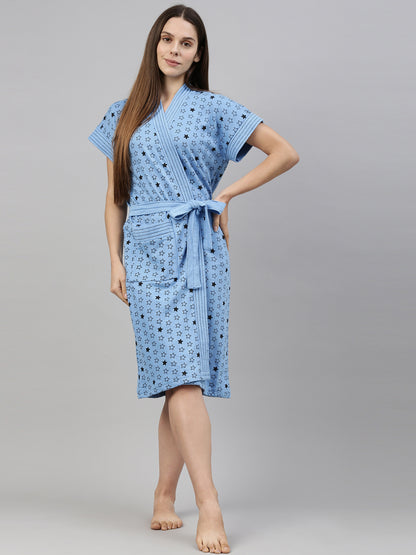 Womens Printed Bathrobe - Blue