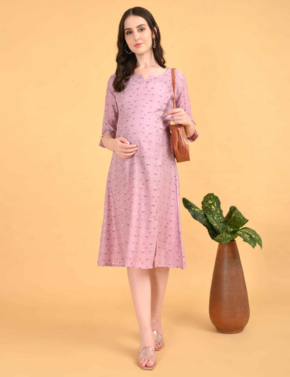 Pink-Colored Maternity 3/4th Gown