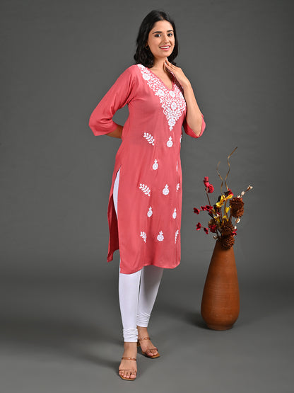 Womens Peach-Colored Straight Kurta