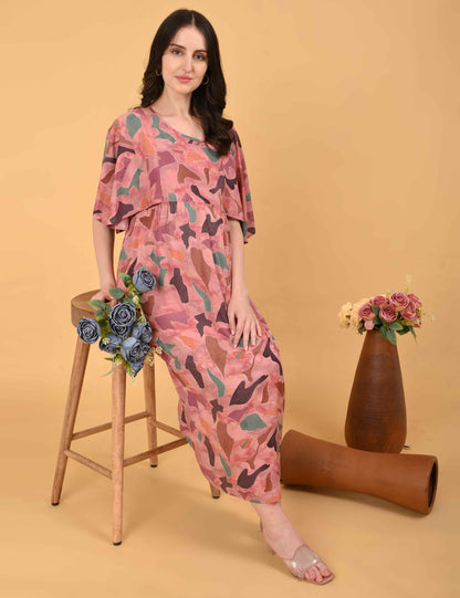 Peach-Colored Maternity 3/4th Gown