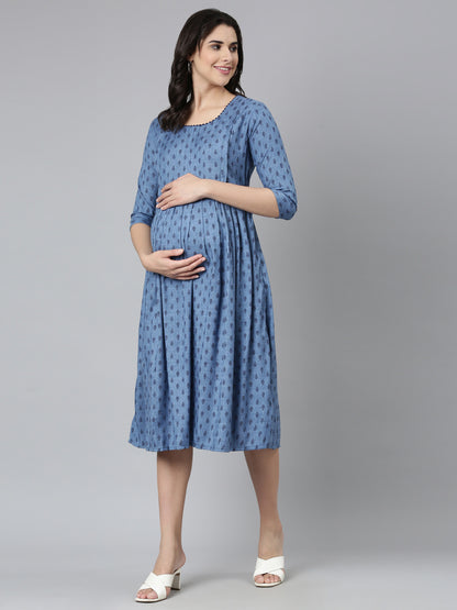 Womens Maternity 3/4th Gown - Blue