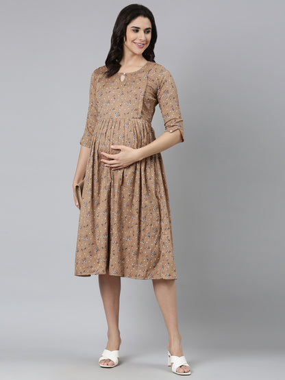 Womens Maternity 3/4th Gown - Khaki