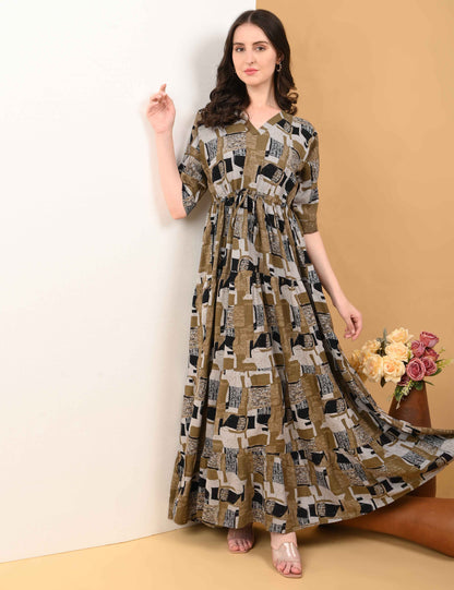 Womens Khaki-Colored Premium Flare Gown