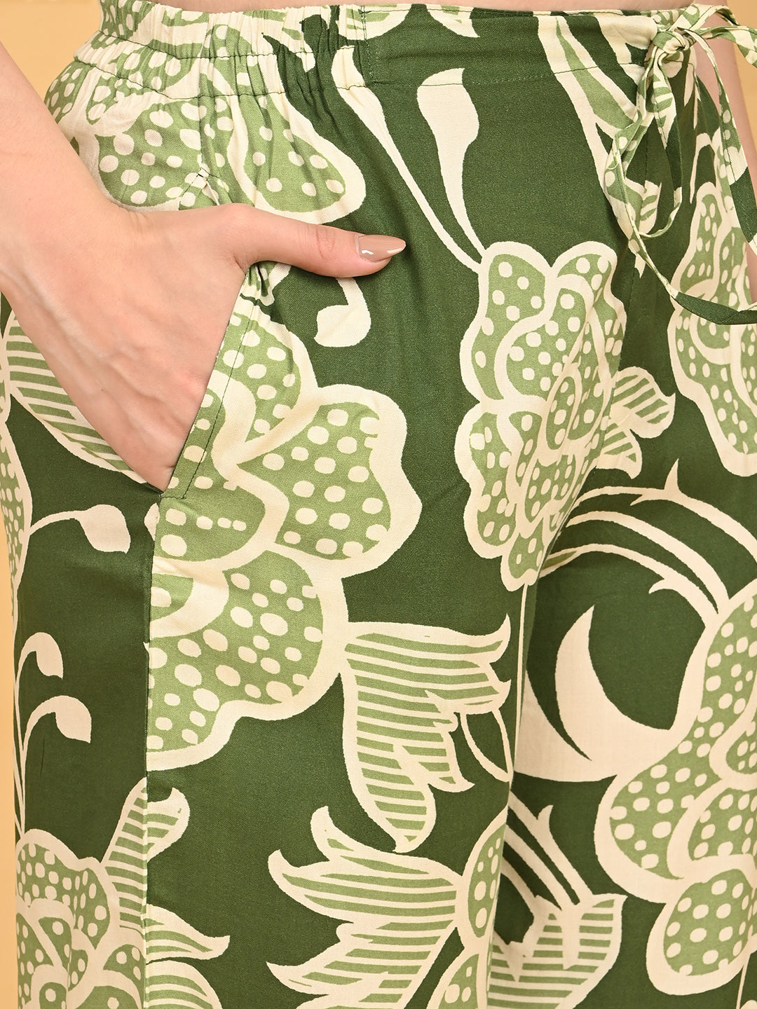 Olive-Colored Printed Co-Ord Set