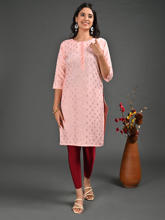 Womens L.Peach-Colored Straight Kurta