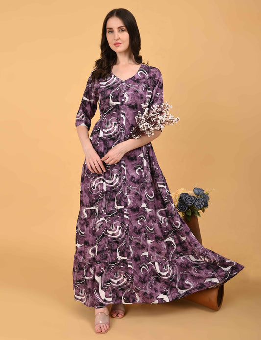 Womens Magenta-Colored Premium Flare Gown
