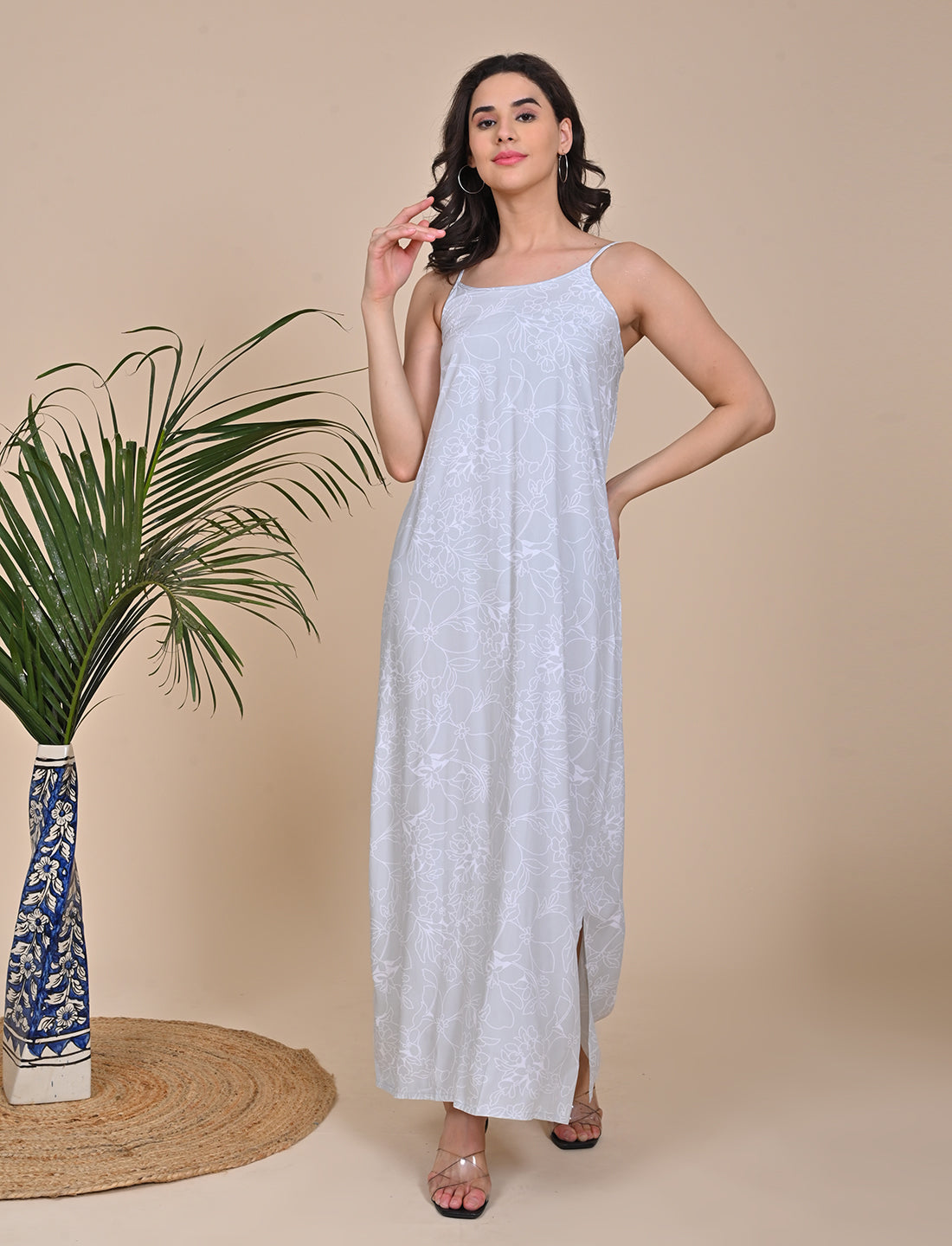 Grey-Colored Jacket Style Long Gown