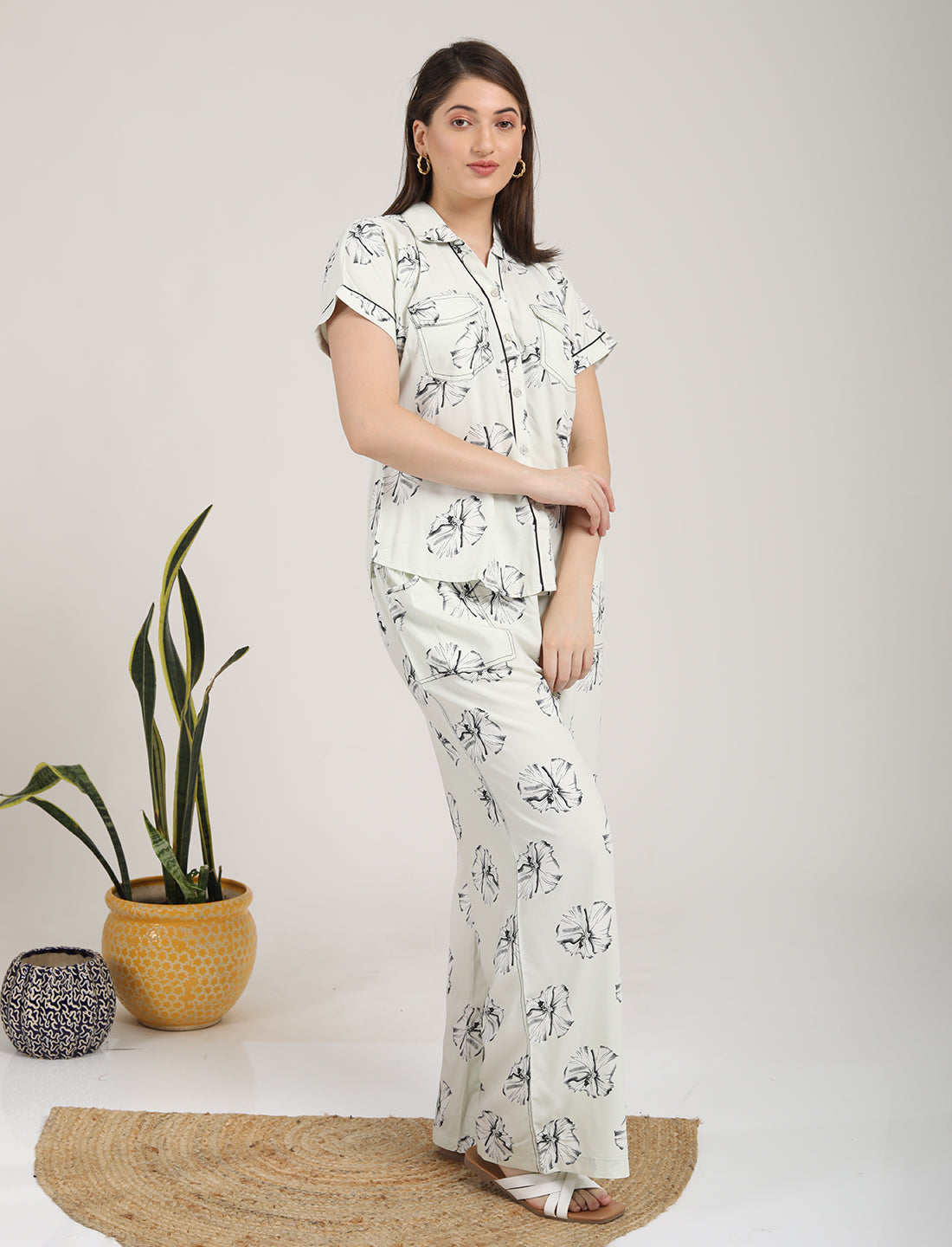 Womens Printed Co Ord Set - Lemon