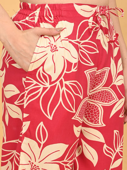 Fuchsia-Colored Printed Co-Ord Set
