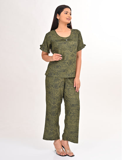 Womens Printed Co Ord Set - Green