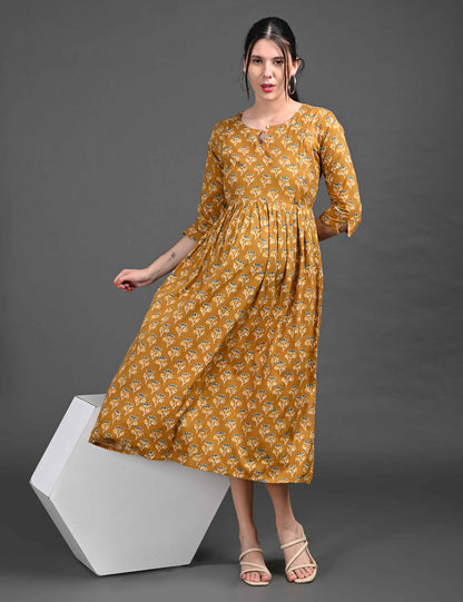 Mustard-Colored Maternity 3/4th Gown