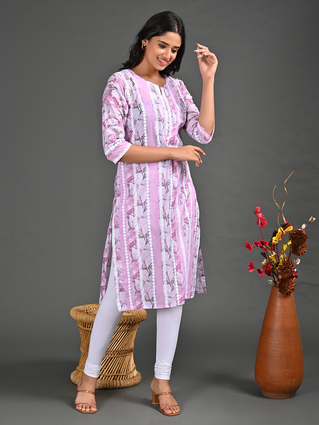 Womens Pink-Colored Straight Kurta