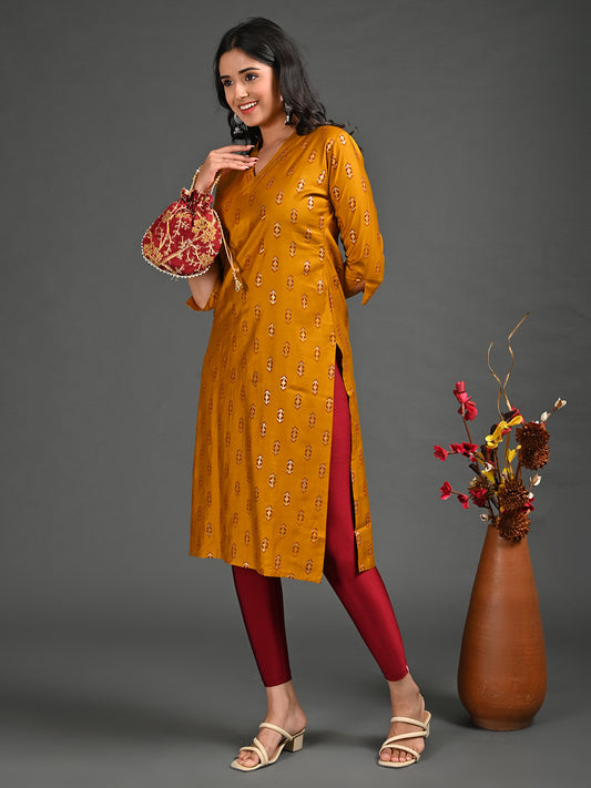 Womens Mustard-Colored Straight Kurta