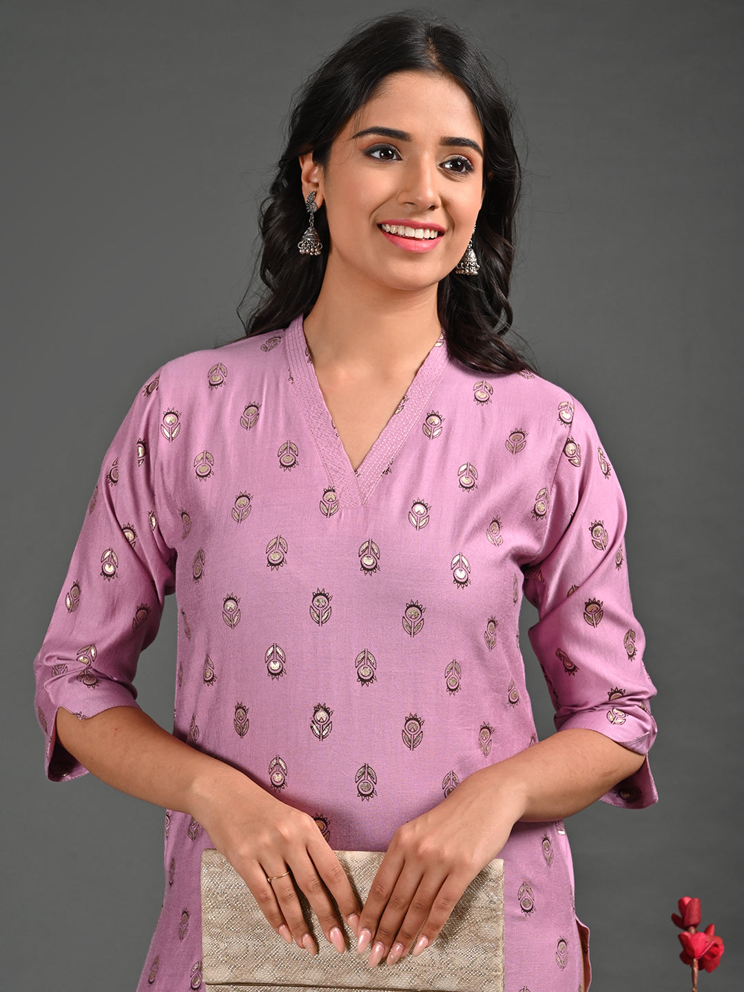 Womens Onion-Colored Straight Kurta