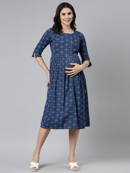 Womens Maternity 3/4th Gown - Indigo