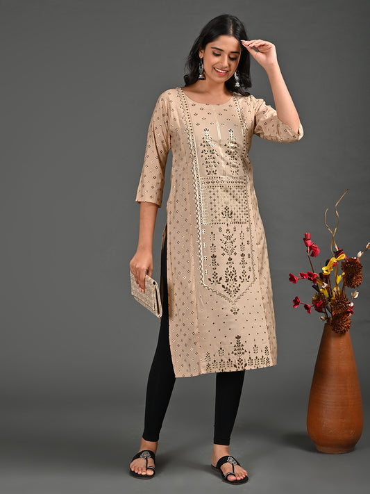 Womens Skin-Colored Straight Kurta