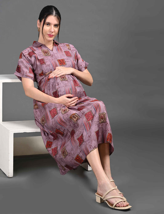 Coffee-Colored Maternity 3/4th Gown