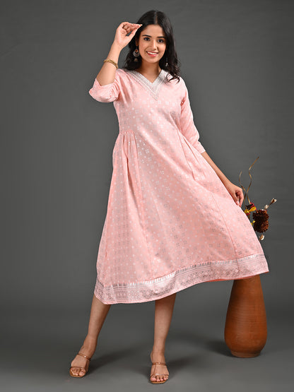 Womens L.Orange-Colored A-Line Kurta