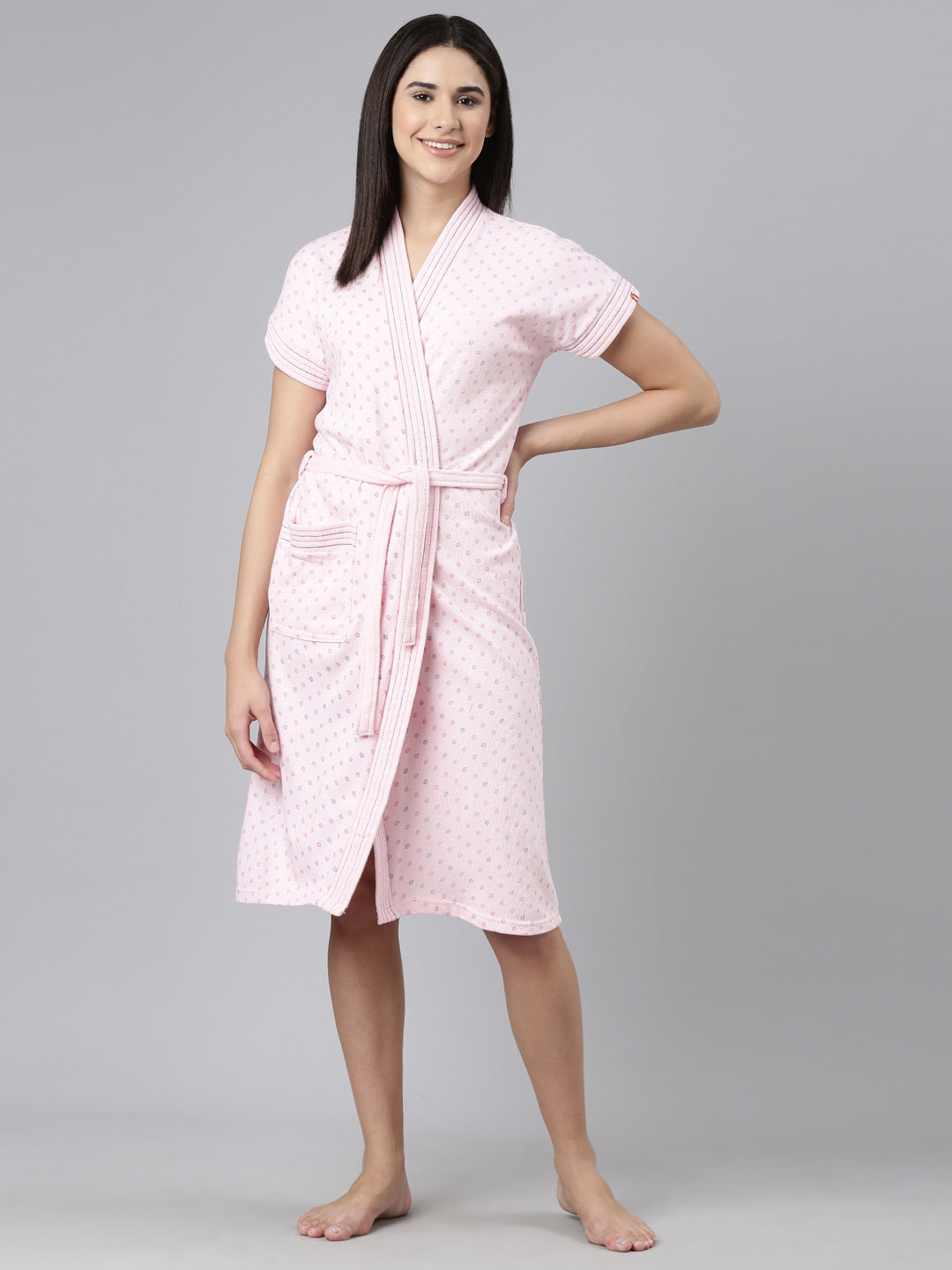 Womens Printed Bathrobe - Pink