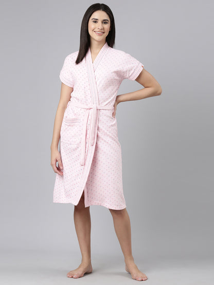 Womens Printed Bathrobe - Pink