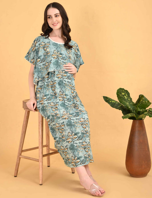 Grey-Colored Maternity 3/4th Gown