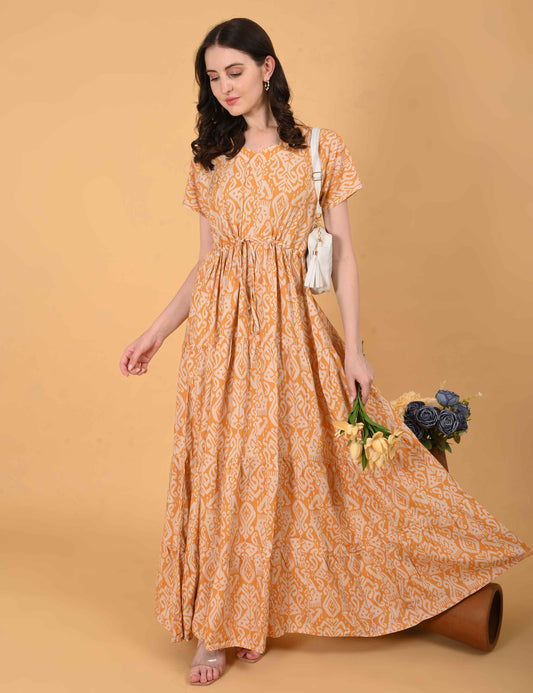 Womens Mustard-Colored Premium Flare Gown