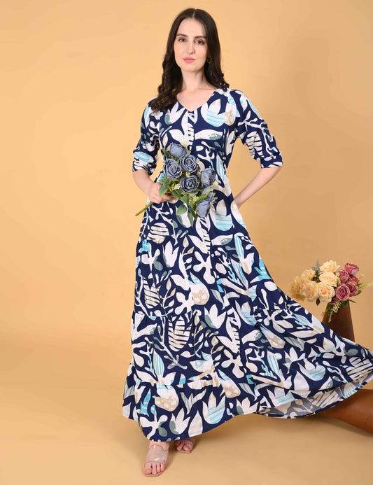 Womens Navy-Colored Premium Flare Gown