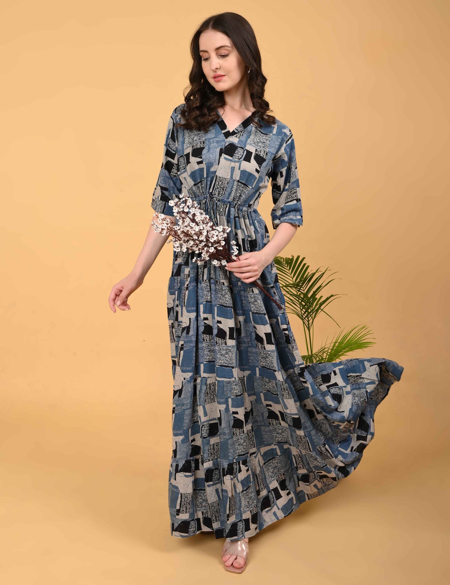 Womens Blue-Colored Premium Flare Gown