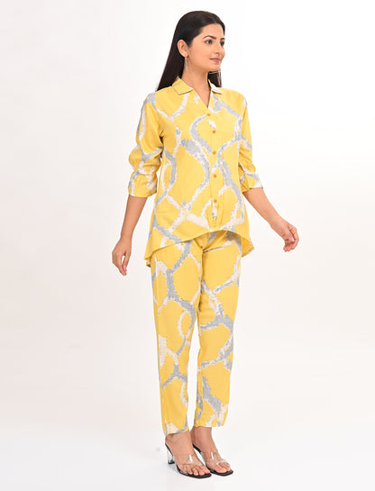 Womens Printed Co Ord Set - Yellow