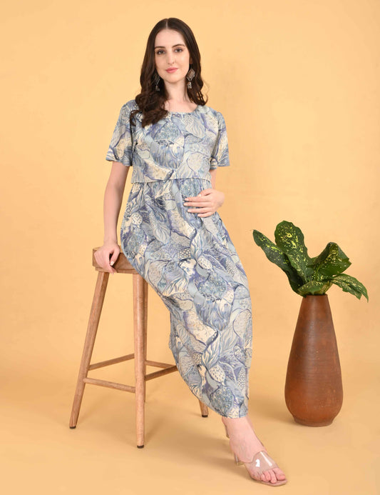 Grey-Colored Maternity 3/4th Gown