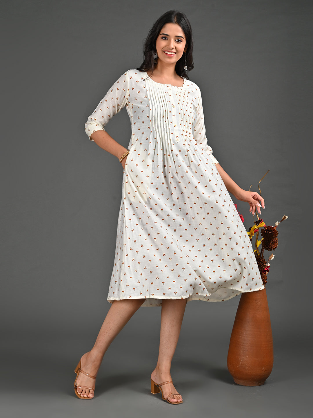 Womens White-Colored A-Line Kurta