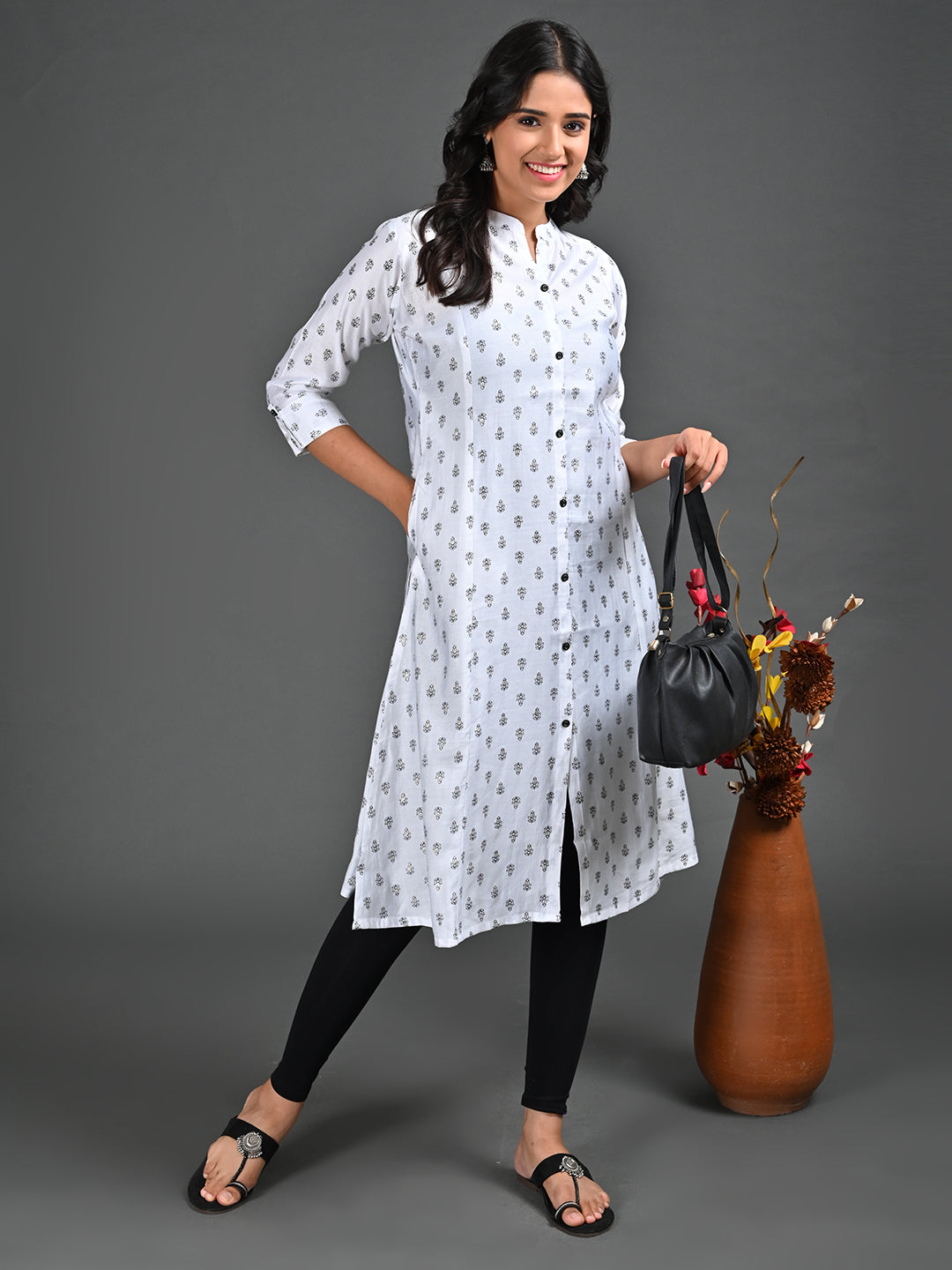 Womens White-Colored A-Line Kurta