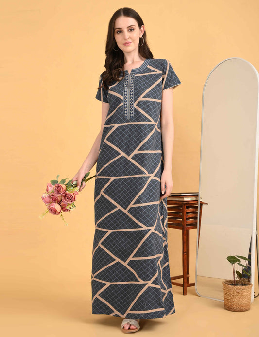 Womens Hosiery A-Line Nightdress - Blue