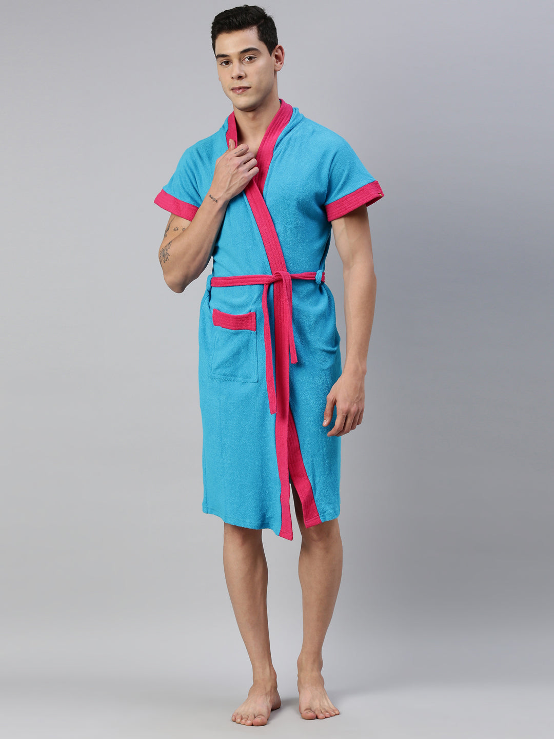 Mens Hooded Patti Bathrobe - Turquoise