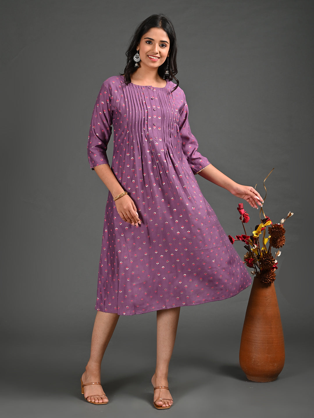 Womens Magenta-Colored A-Line Kurta