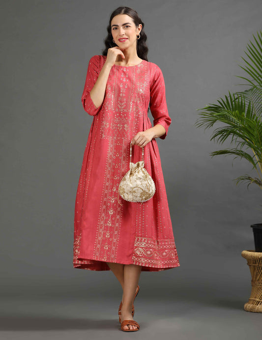 Womens D.Peach-Colored A-Line Kurta