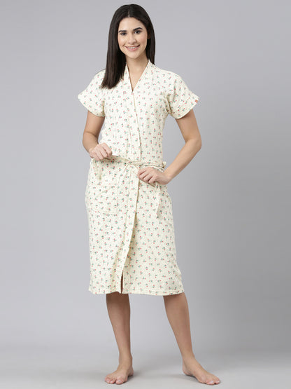 Womens Printed Bathrobe - Lemon