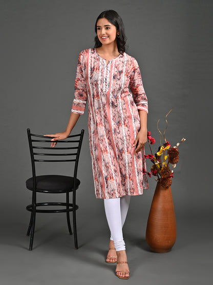 Womens Peach-Colored Straight Kurta