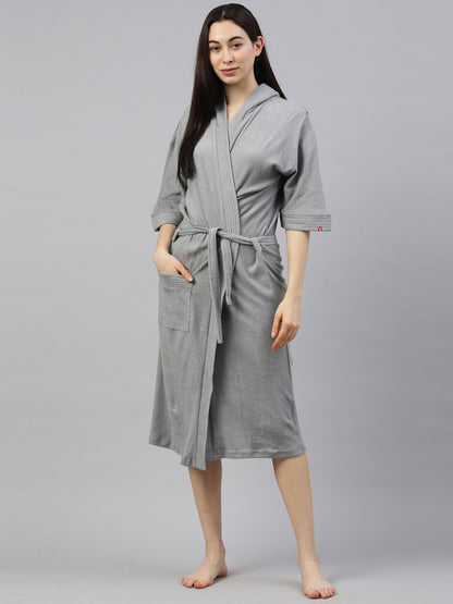 Womens Hooded Bathrobe - Grey