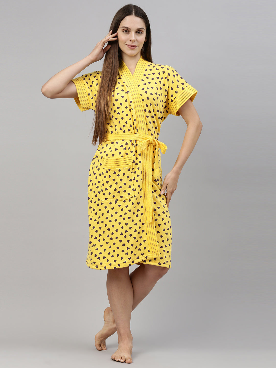 Womens Printed Bathrobe - Yellow