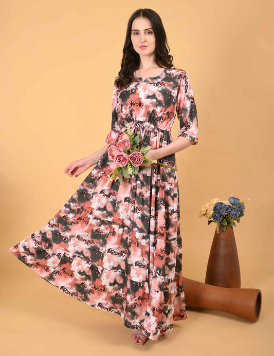 Womens Peach-Colored Premium Flare Gown
