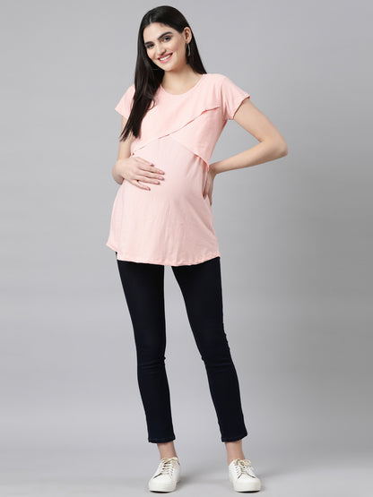 Womens Striped Maternity Tees - Peach