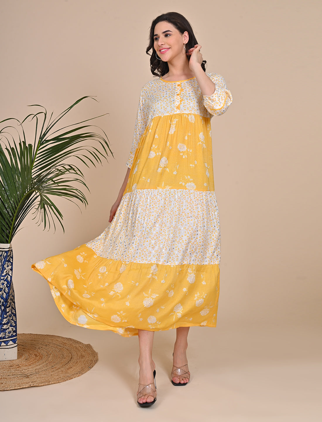 Womens Flare Gown - Yellow