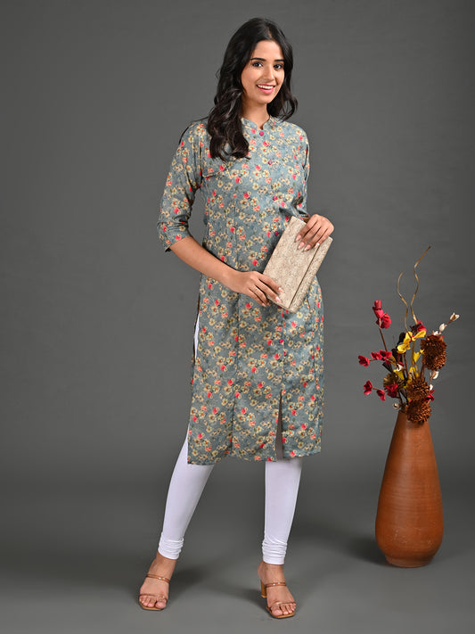 Womens Grey-Colored Straight Kurta