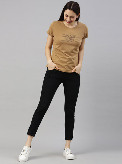 Womens Khaki Lycra Fashion Tees